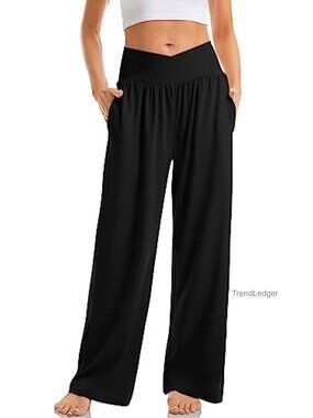 Women's Wide Leg Casual Loose Yoga Pants with Pockets High Waisted